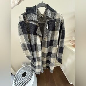 Baltic Born Open-Front Check Knit Cardigan - Black & Cream